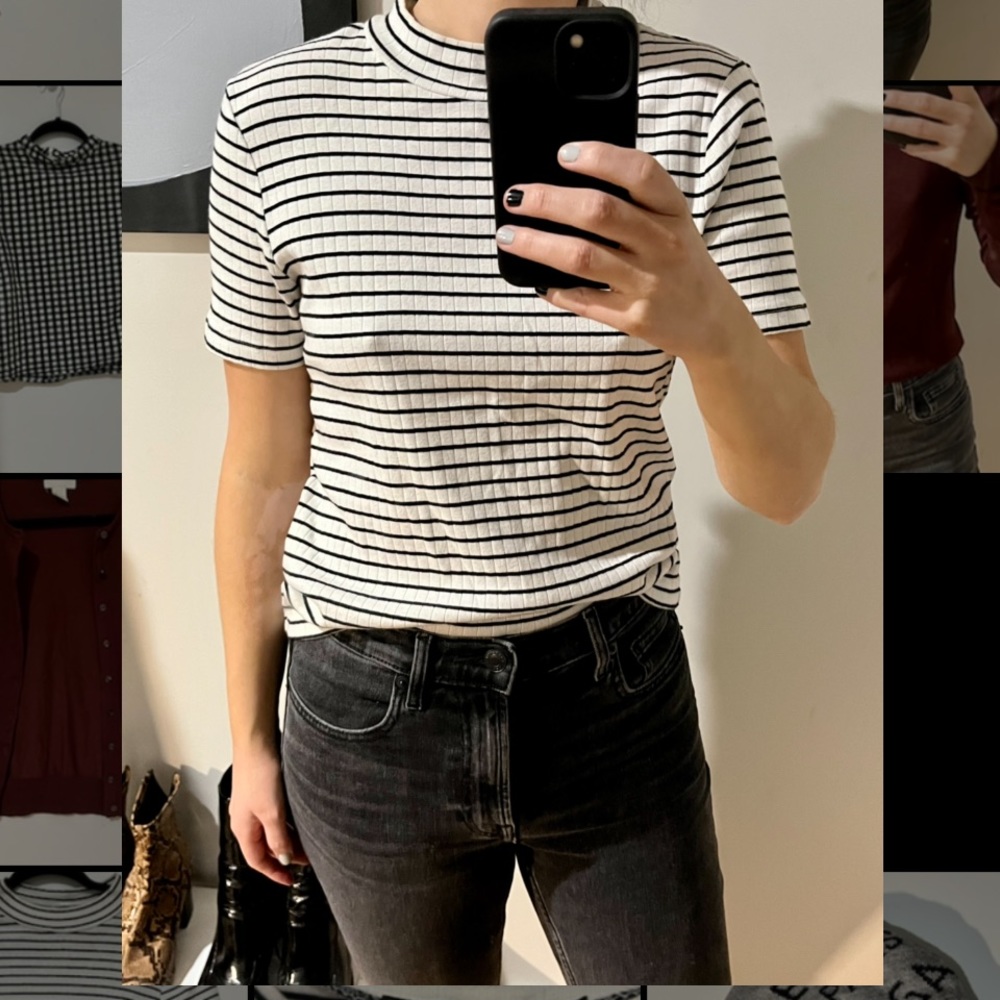 Striped mock neck top